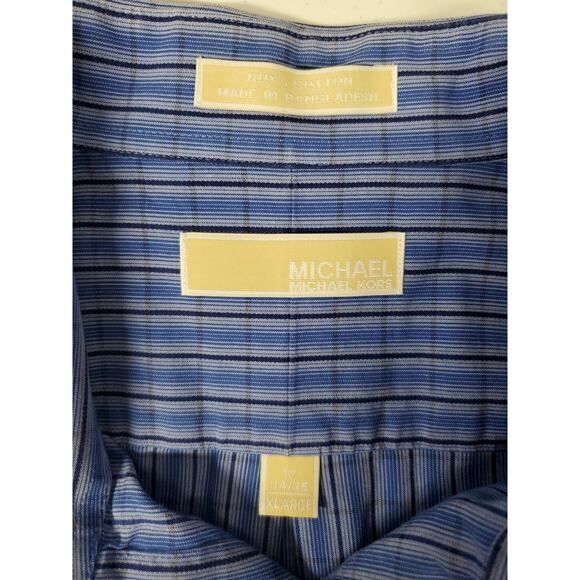 Michael Kors Mens Button Up Long Sleeve Shirt Blue Black Striped 17 XL 34/35 - Picture 9 of 10